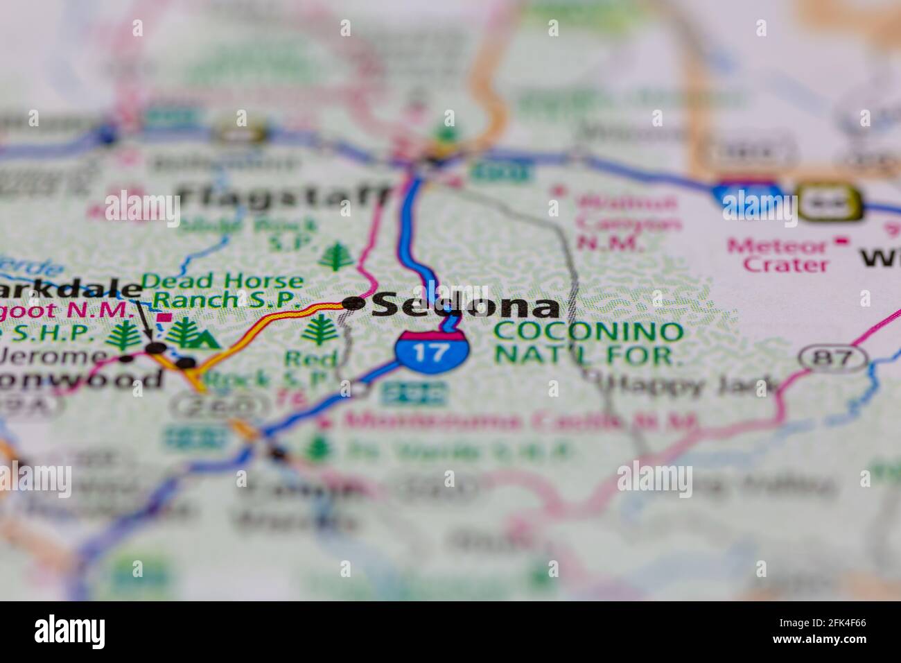 Sedona Arizona Etats-Unis indiqué sur une carte géographique ou une route carte Banque D'Images