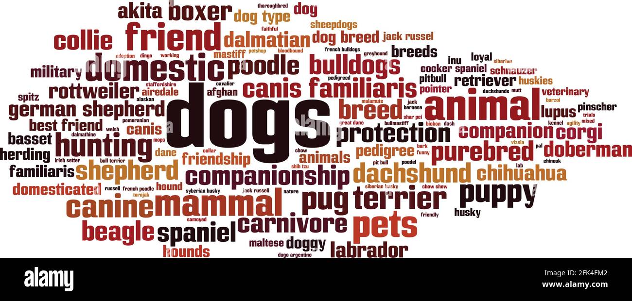 Concept de nuage de mots de chiens. Collage de mots sur les chiens. Illustration vectorielle Illustration de Vecteur