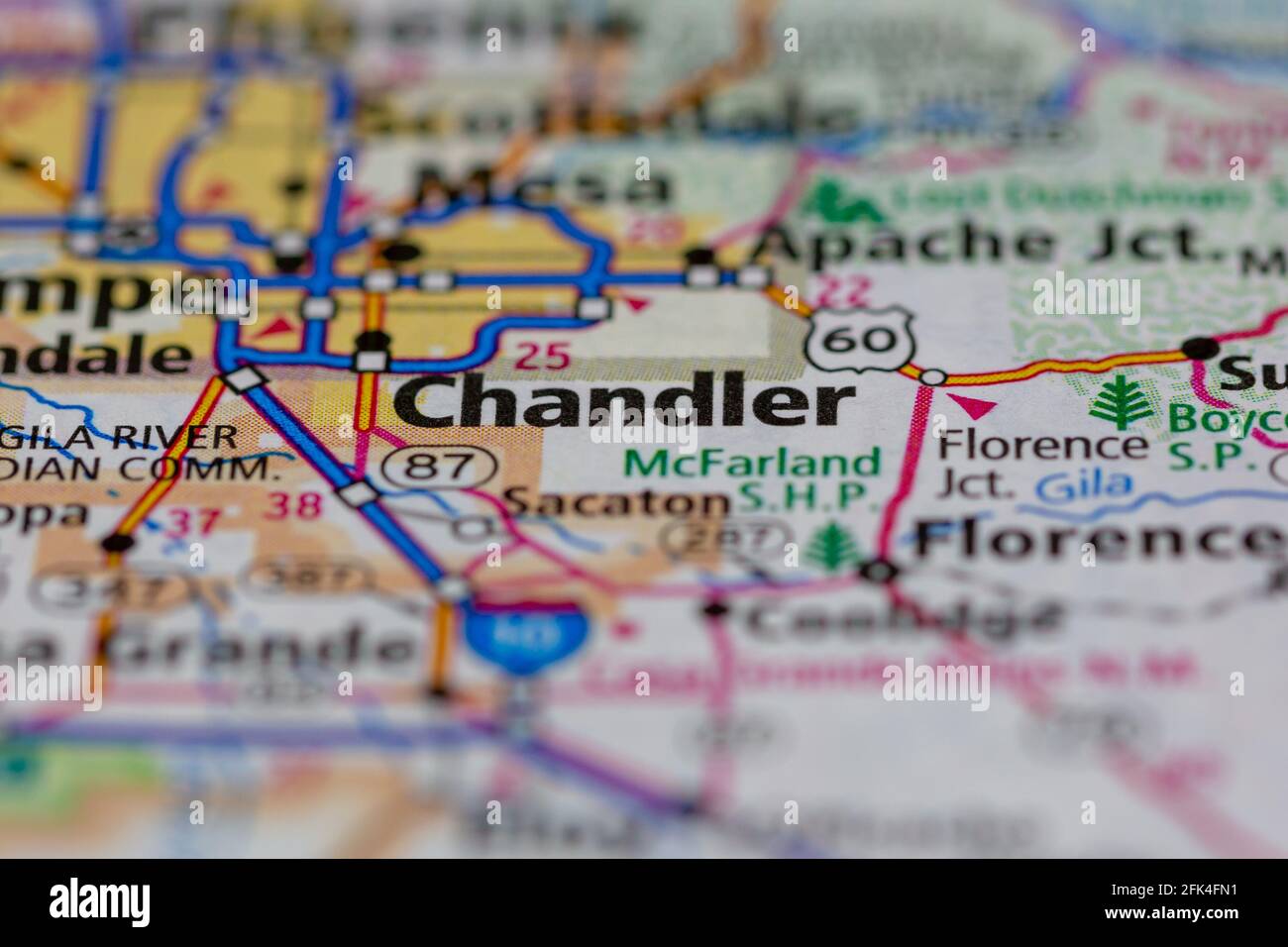 Chandler Arizona USA sur une carte géographique ou une route carte Banque D'Images