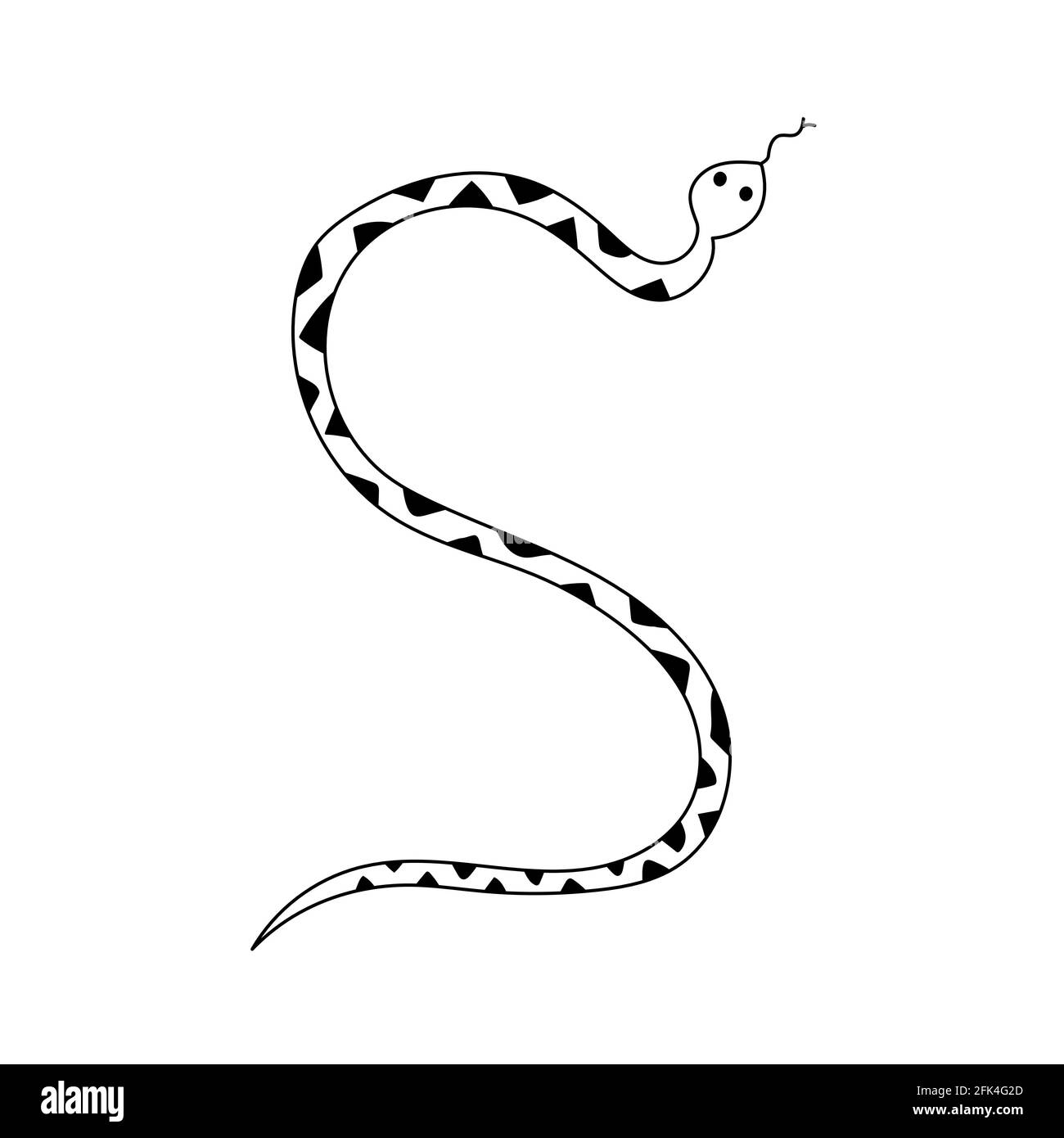 Serpent dangereux avec un motif géométrique sur sa peau. Illustration vectorielle Doodle dessinée à la main Illustration de Vecteur