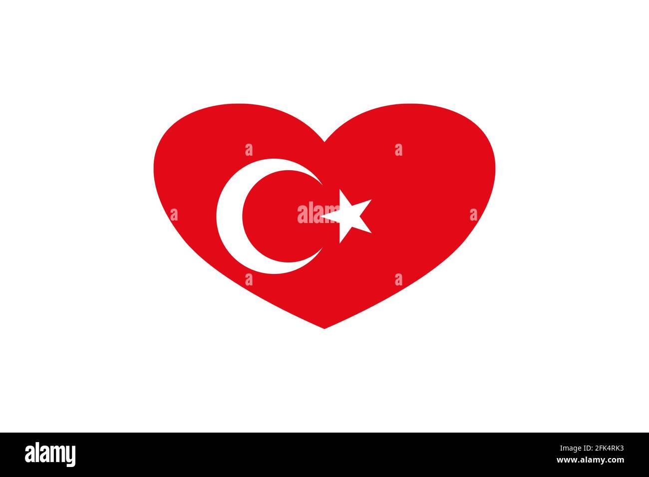 Drapeau de la Turquie en forme de coeur. Isolé sur un fond blanc. Banque D'Images