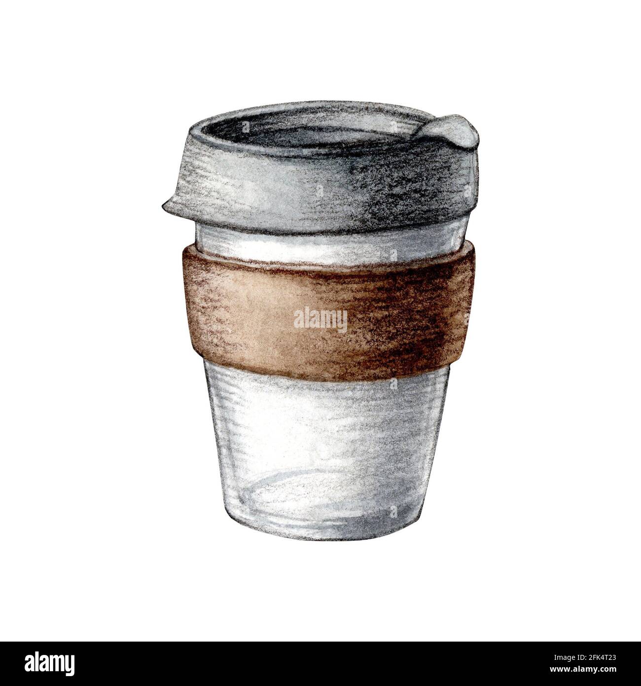 Aquarelle illustration verre zéro déchet tasse à café isolée sur fond blanc. Dessin écologique. Peinture de haute qualité Banque D'Images