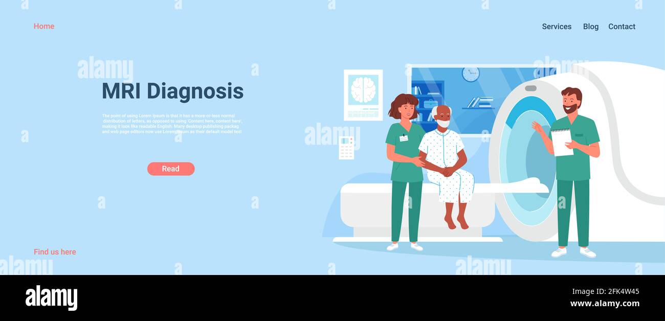 Procédure de diagnostic par IRM pour les personnes âgées à l'hôpital. Caricature homme ancien personnage de patient sur le médecin IRM scanner rendez-vous, numérique Illustration de Vecteur