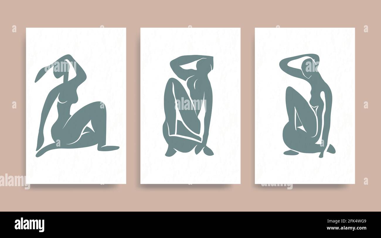 Affiche vectorielle abstraite Henri Matisse contemporaine. Femme silhouette ligne art Matisse peinture. Reproduction pastel de peinture. Forme géométrique Illustration de Vecteur