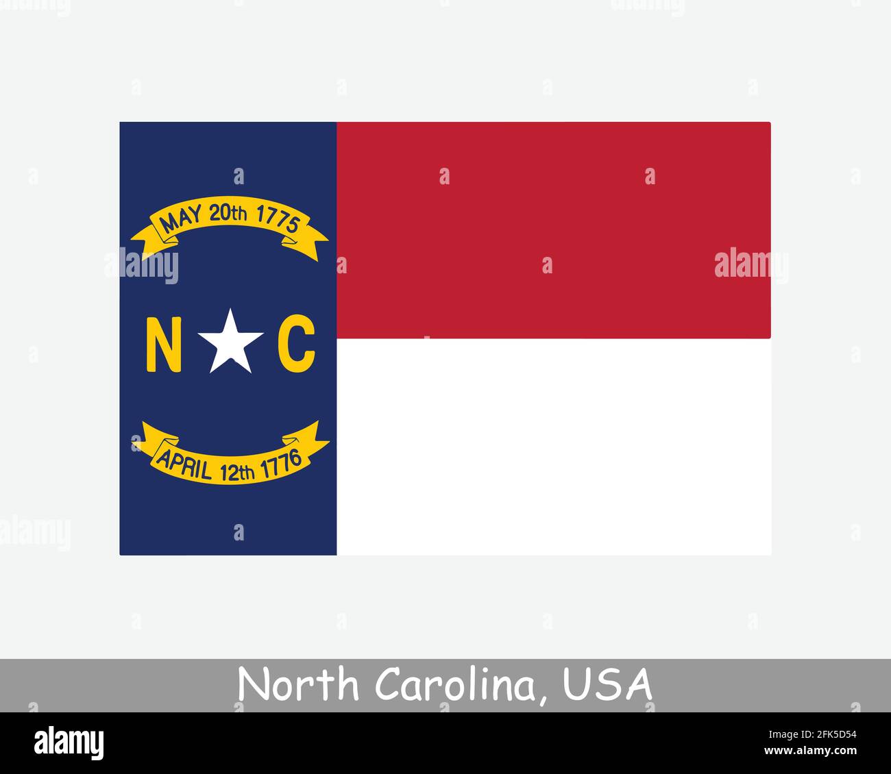 Drapeau de l'État des États-Unis de Caroline du Nord. Drapeau de NC, USA isolé sur fond blanc. États-Unis, Amérique, États-Unis d'Amérique, États-Unis. VEC Illustration de Vecteur