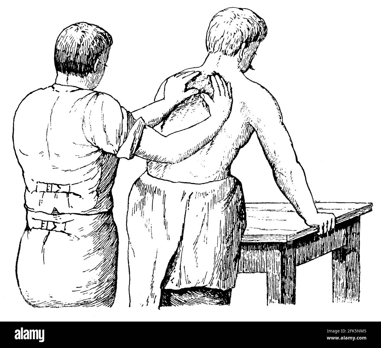 Massage du dos. Illustration du 19e siècle. Allemagne. Arrière-plan blanc. Banque D'Images