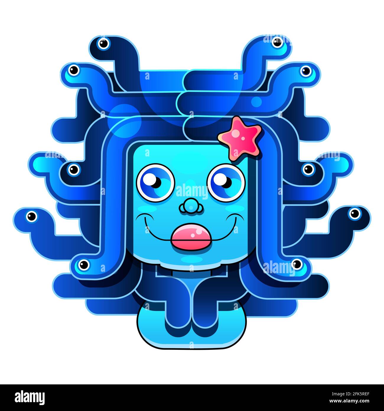 Emblème Medusa Head vector. Caricature enfant imprimable et t-shirt, carte de voeux, art mural de pépinière, carte postale Illustration de Vecteur