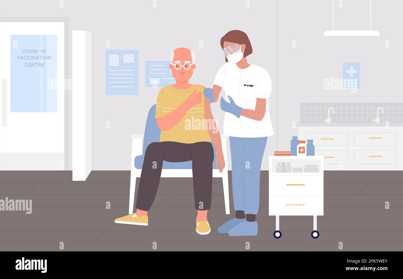 Vaccination, traitement de la maladie, caractère médecin faisant le vaccin injection au patient Illustration de Vecteur