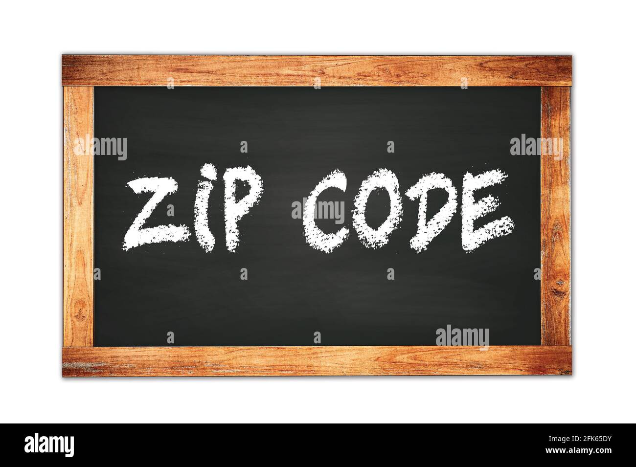 Code POSTAL texte écrit sur le tableau noir de l'école cadre en bois. Banque D'Images