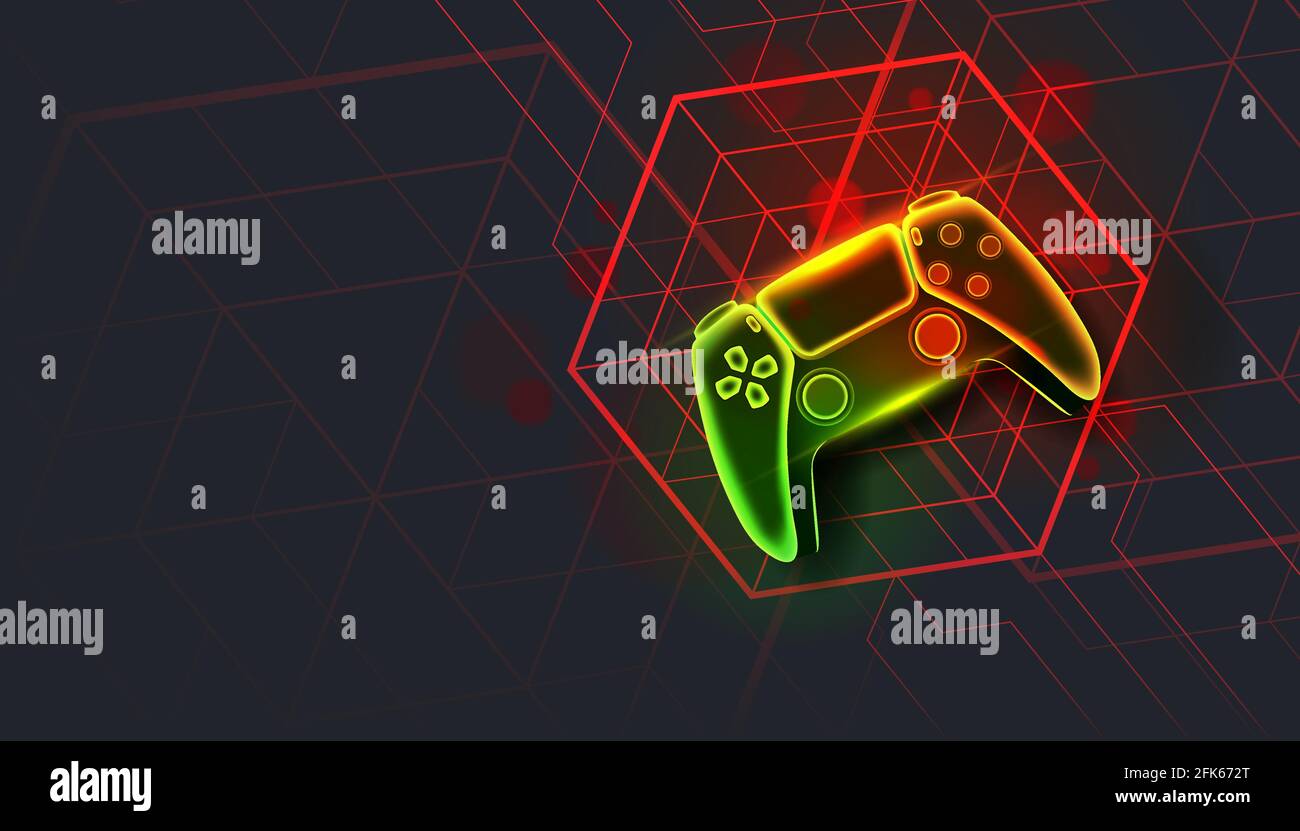 Manette ou manette de jeu Neon pour console de jeu sur fond sombre. Illustration de Vecteur