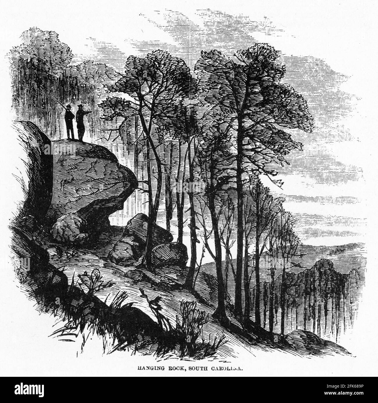 Gravure de soldats à l'affût de Hanging Rock en Caroline du Sud pendant la guerre civile américaine : Banque D'Images