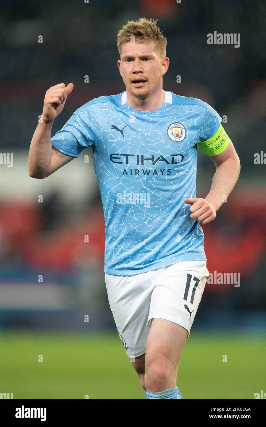 Paris, France. 28 avril 2021. Kevin de Bruyne, de Manchester City, en action lors du match de demi-finale de la Ligue des champions de l'UEFA entre Paris Saint-Germain et Manchester City au Parc des Princes, le 28 avril 2021 à Paris, France. Photo de David Niviere/ABACAPRESS.COM crédit: Abaca Press/Alay Live News Banque D'Images