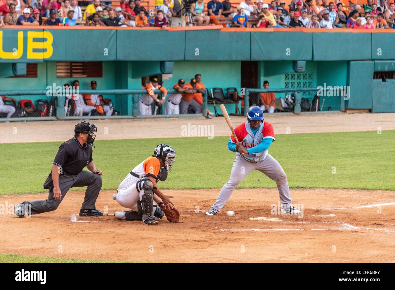Série nationale de baseball cubaine. Jeu entre Villa Clara et Ciego de Avila le 11 juin 2016 à Santa Clara, Cuba Banque D'Images