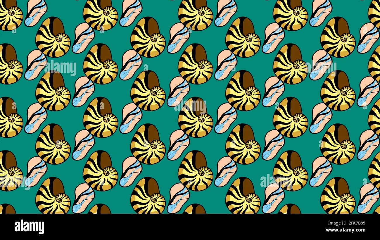 Motif sans couture et motif coquillage sur fond bleu Illustration de Vecteur