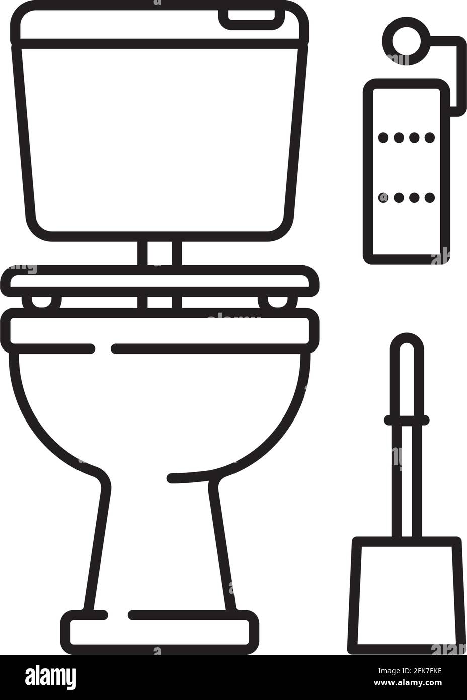 Icône de ligne vectorielle pour la Journée mondiale des toilettes. cabinet d'eau, papier toilette et brosse. Symbole de contour de la fixation de type porte-fusible. Illustration de Vecteur