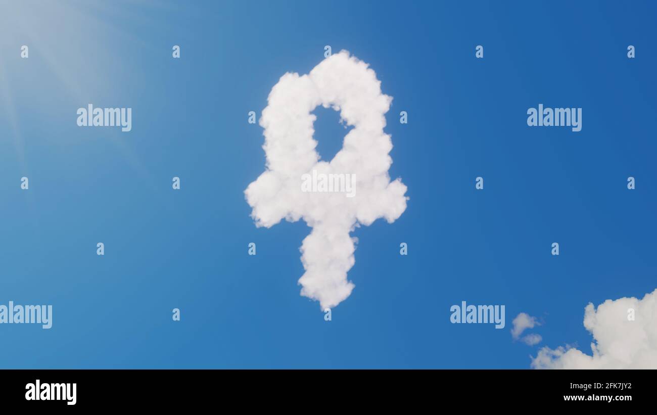 rendu 3d de nuages blancs moelleux en forme de symbole d'ankh sur le ciel bleu avec les rayons du soleil Banque D'Images