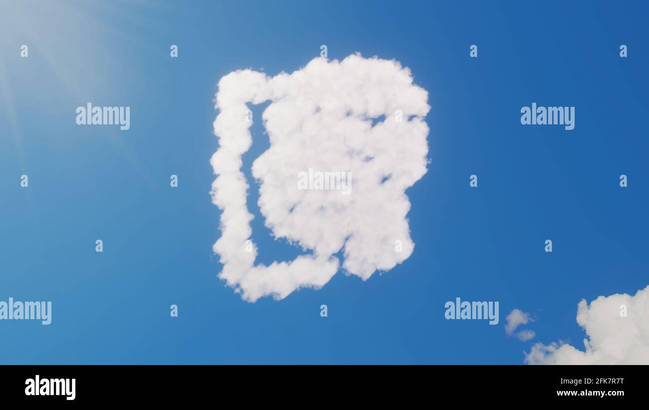 rendu 3d de nuages blancs moelleux en forme de symbole de l'écran de tête du profil sur ciel bleu avec soleil rayons Banque D'Images