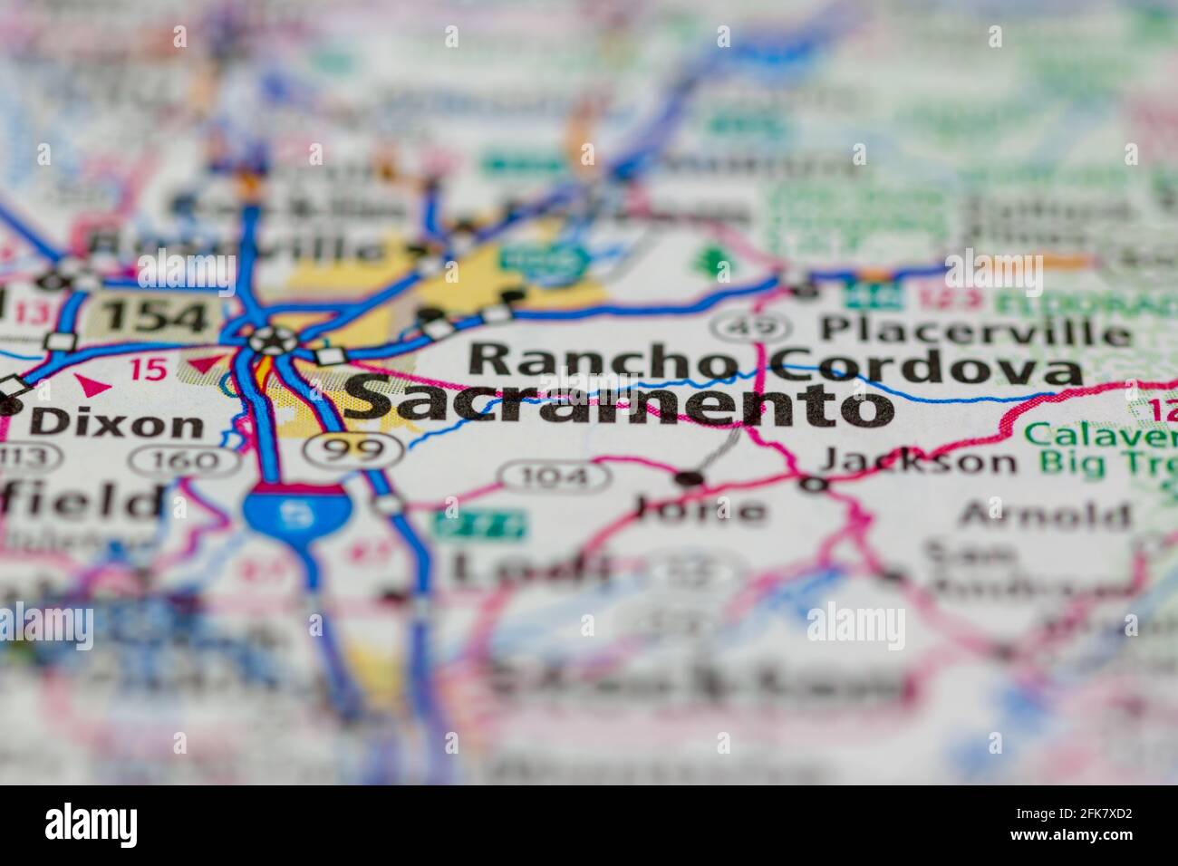Sacramento California USA indiqué sur une carte de la géographie ou sur une route carte Banque D'Images