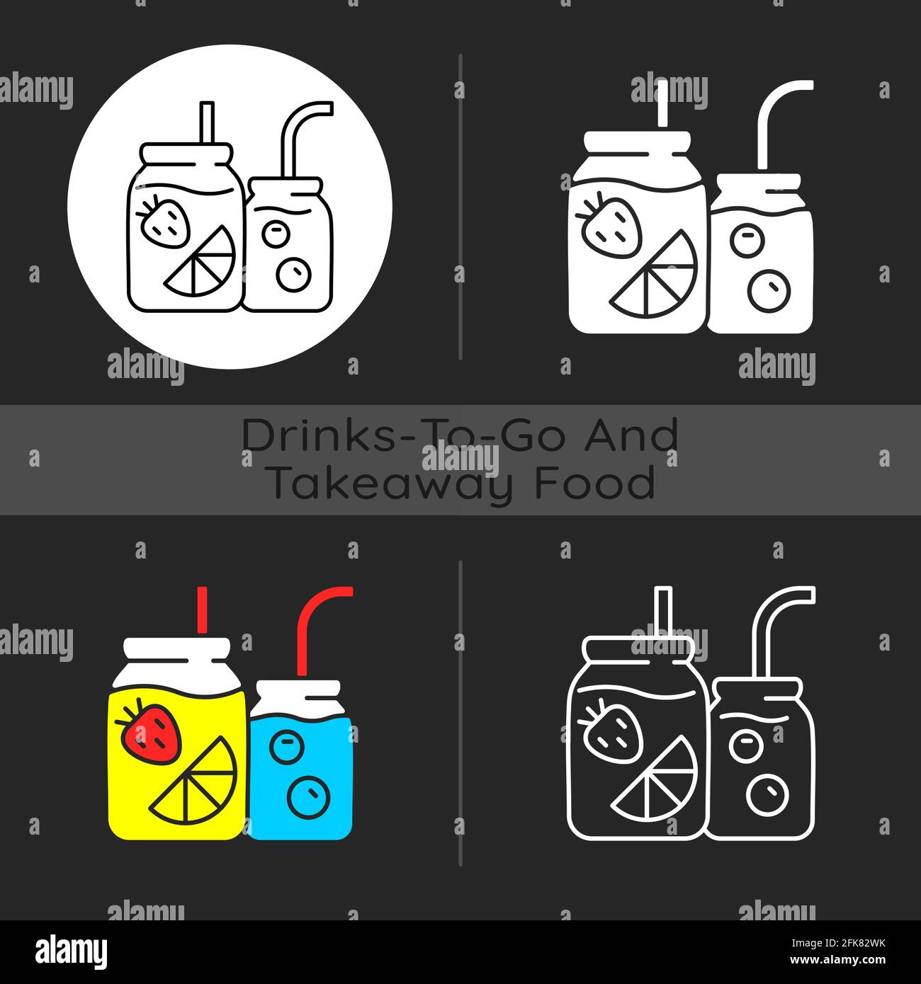 Icône de thème sombre de la bouteille d'eau infusée aux fruits Illustration de Vecteur