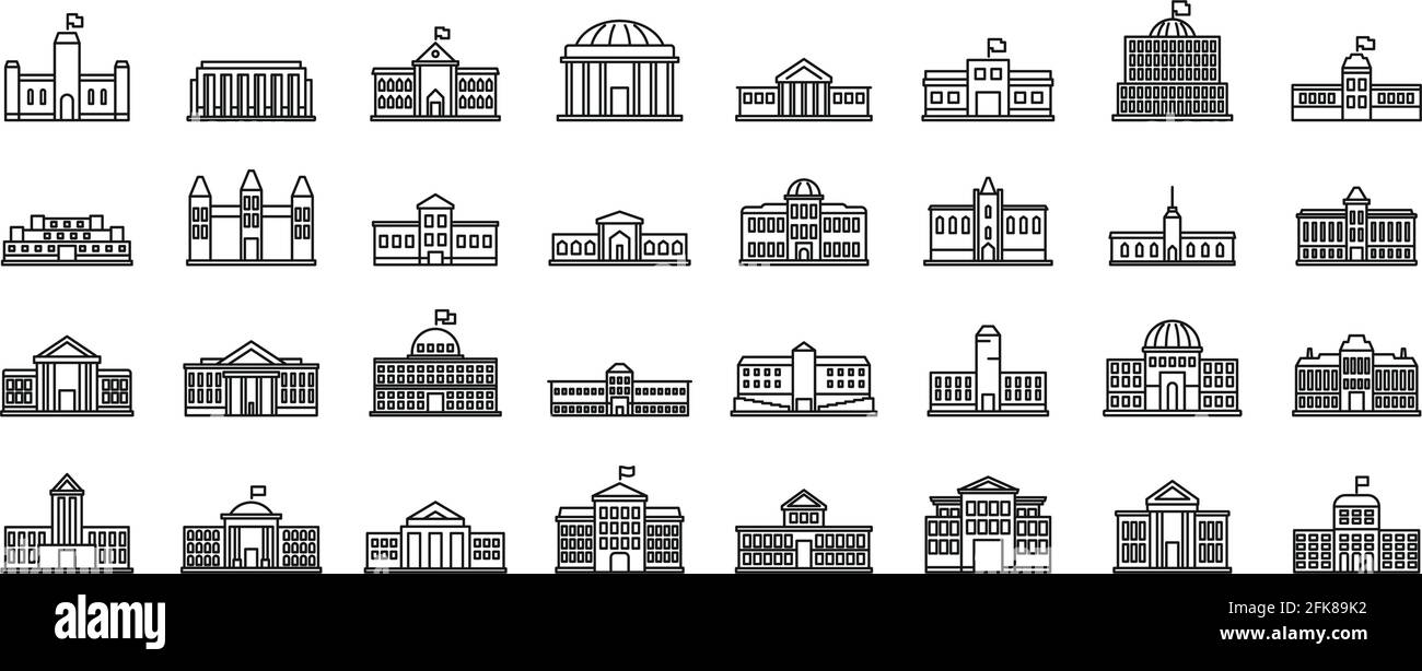 Ensemble d'icônes de bâtiment du Parlement, style de contour Illustration de Vecteur