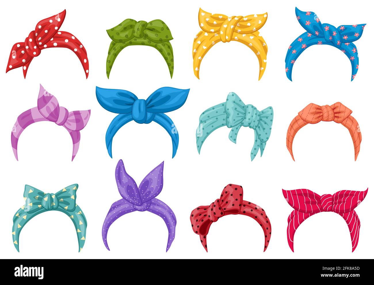 Bandanas serre-tête rétro. Bandana rétro pour femmes, coiffeuse de mode. Coiffure mode vintage foulard illustration vectorielle Illustration de Vecteur