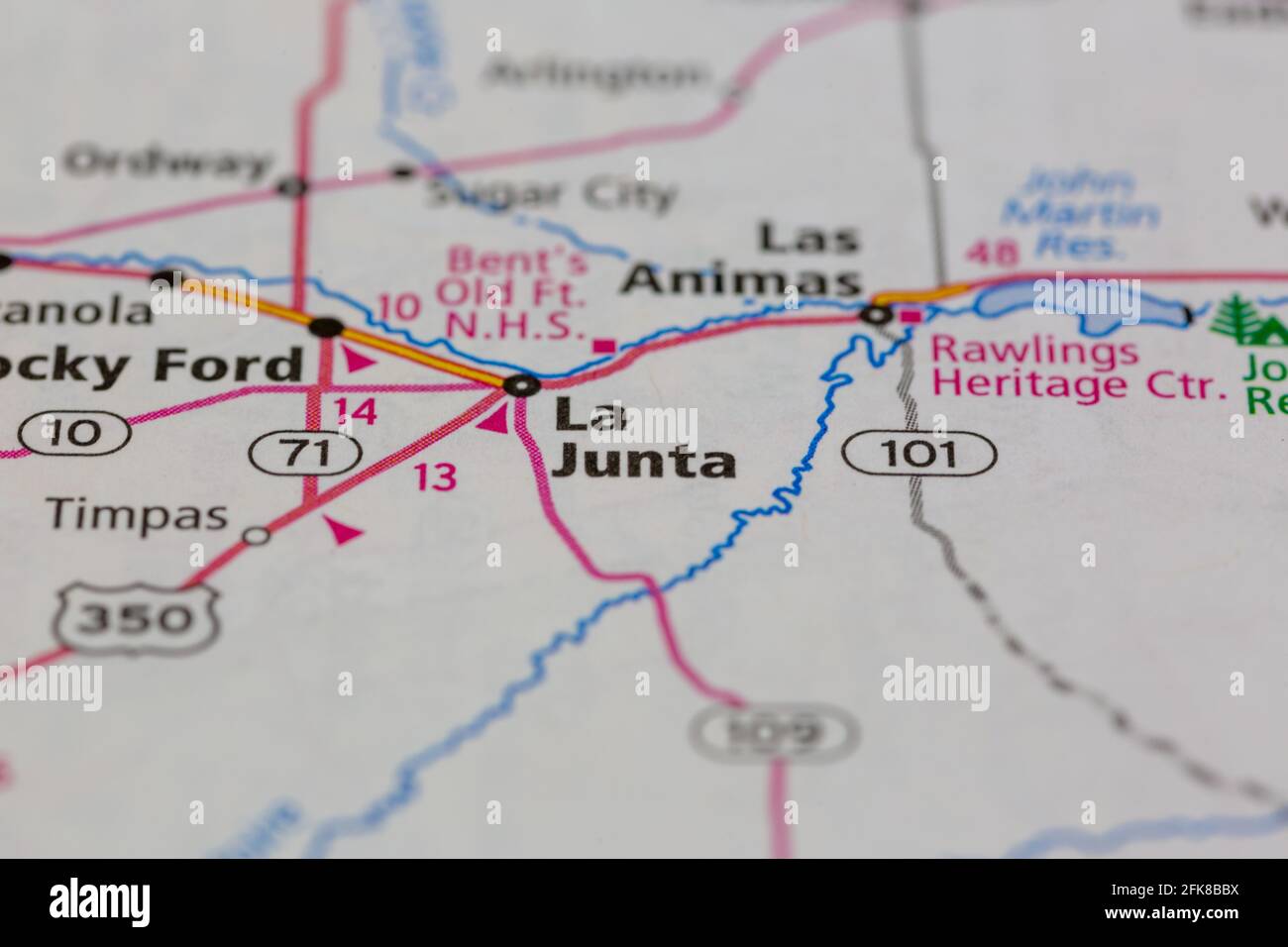 La Junta Colorado USA montré sur une carte de géographie ou carte routière Banque D'Images
