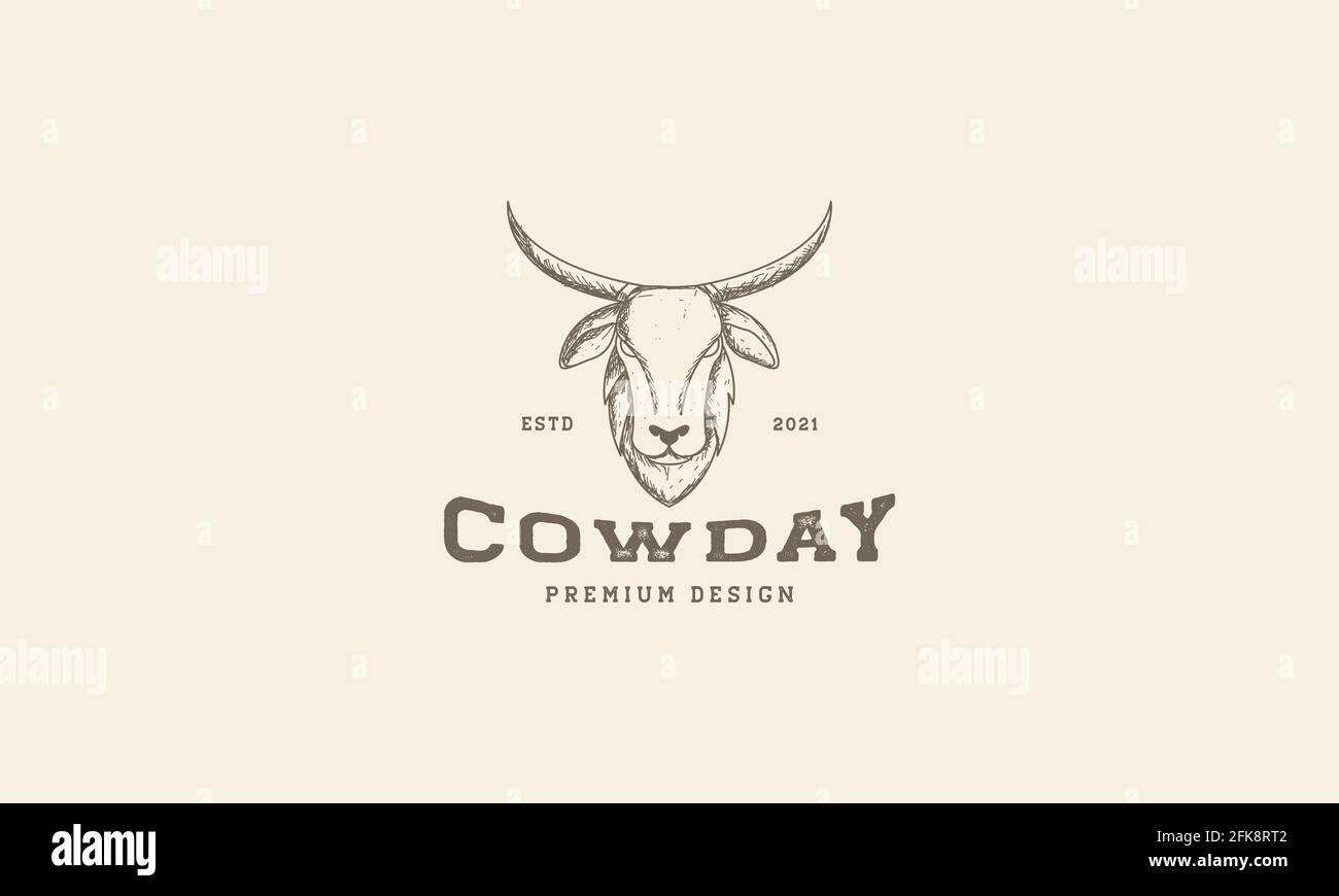 ligne animale tête vintage logo vache vecteur symbole de conception d'icône illustration graphique Illustration de Vecteur