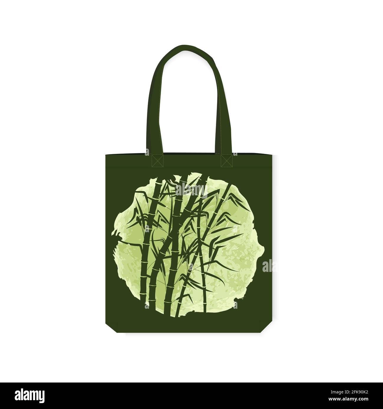 Sac écologique avec motif d'aquarelle en bambou appliqué . Élément décoratif dans un sac en toile. Illustration vectorielle isolée sur fond blanc. Illustration de Vecteur