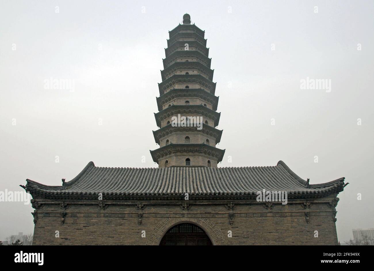 Une des célèbres pagodes du Temple de la Pagode jumelle (Temple Yongzuo) à Taiyuan, Shanxi, Chine. Les pagodes sont l'un des principaux points de repère de Taiyuan. Banque D'Images