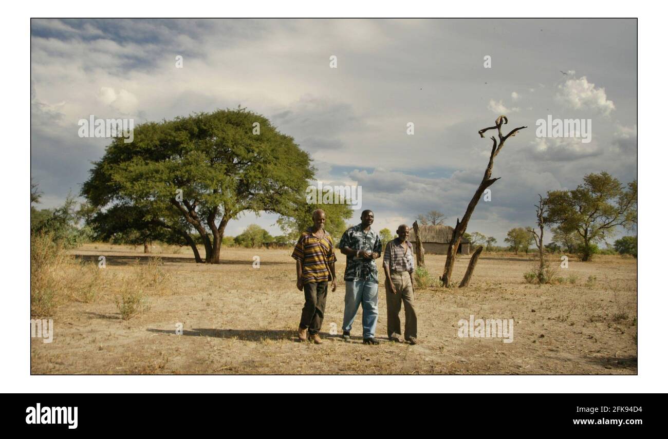 Appel de Noël indépendant...... Développement rural intégré et conservation de la nature (IRDNC) en Namibie.Bevan Munali, (centre) Coordonnateur de terrain de l'IRDNC pour la gestion des documents naturels dans la bande de Caprivi, Namibie en discussion avec le chef Induna et son conseiller Ingambela du district de Mlenga-lenga dans la bande de Caprivi. Photo de David Sandison novembre 2004 Banque D'Images