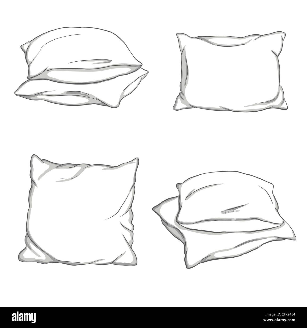 Ensemble d'oreillers dessinés à la main - un, deux, pile de quatre, pile de trois oreillers tenant à la main, illustration vectorielle isolée sur fond blanc. S Illustration de Vecteur