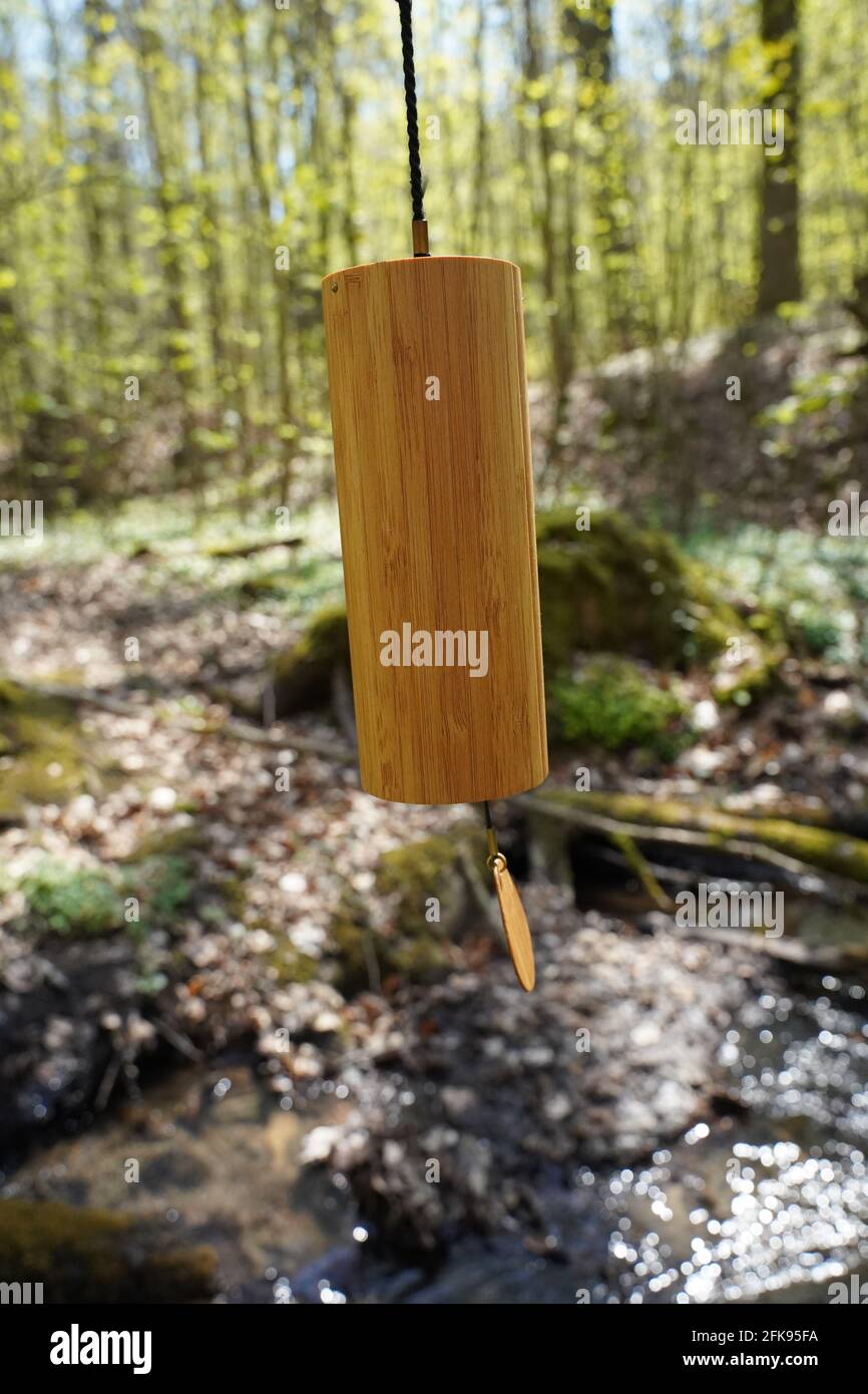 Koshi vent carillons dehors dans la forêt pour la thérapie saine de guérison, le yoga et la méditation, se détendre Banque D'Images