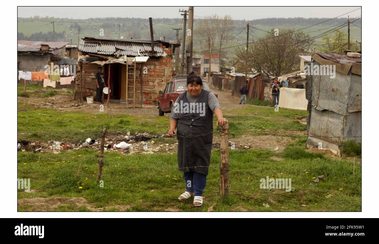 La communauté gitsey (ROM) à Kecerovce une ville près de la ville de Kosice dans l'est de la Slovaquie. La Slovaquie rejoint l'UE le 1er mai 2004.photo David Sandison 28/4/2004 Banque D'Images