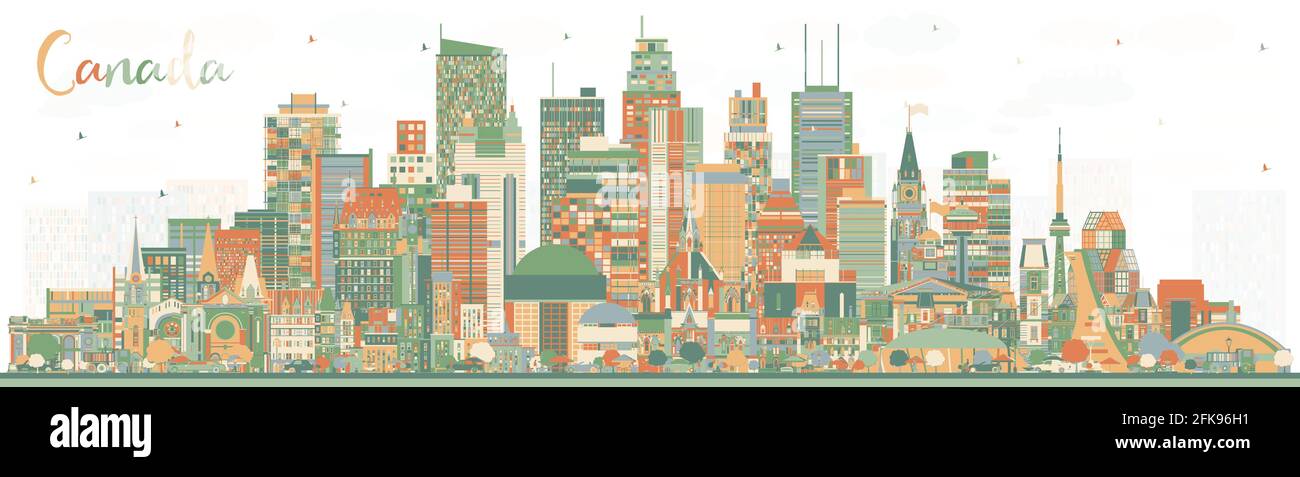 Canada City Skyline avec bâtiments couleur. Illustration vectorielle. Concept avec architecture historique. Canada Cityscape avec des points de repère. Ottawa. Toronto. Illustration de Vecteur
