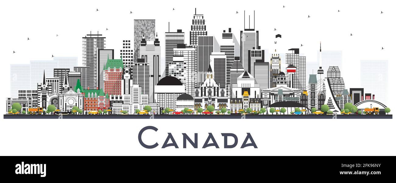 Skyline de la ville de Canada avec bâtiments gris isolés sur blanc. Illustration vectorielle. Concept avec architecture historique. Canada Cityscape avec des points de repère. Illustration de Vecteur