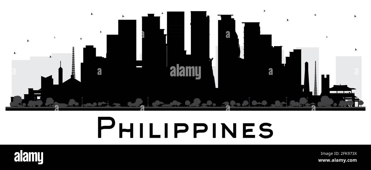 Silhouette de ville des Philippines avec bâtiments noirs isolés sur blanc. Illustration vectorielle. Concept de voyage avec architecture historique. Illustration de Vecteur