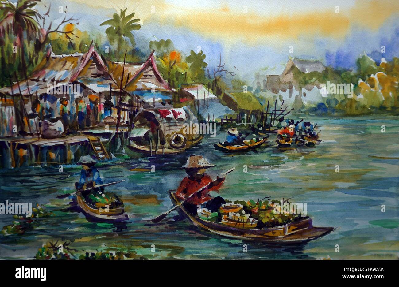 Peinture à l'huile d'art, couleur, marché flottant, Thaïlande Banque D'Images