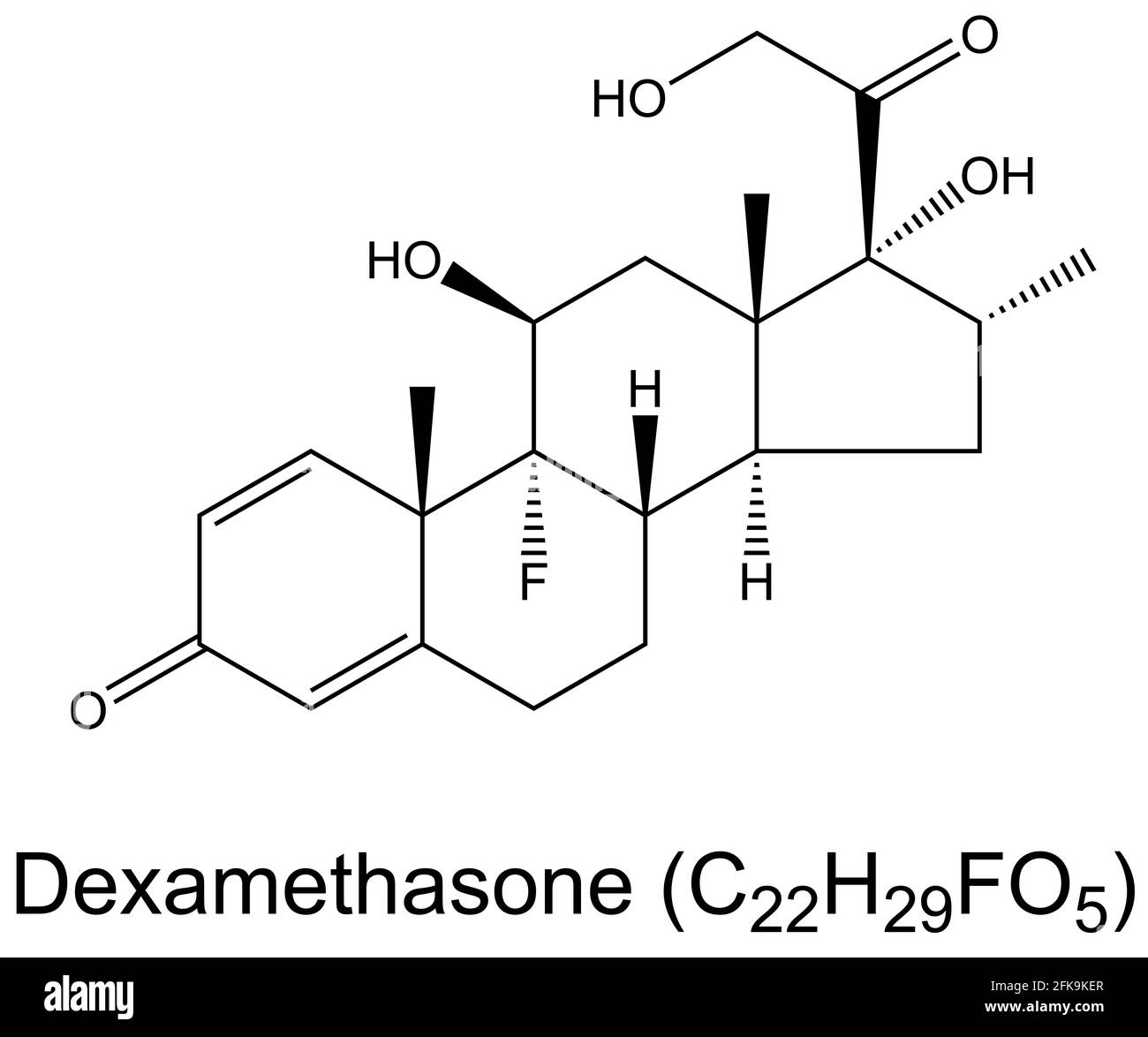 Formule chimique de la molécule de médicament glucocorticoïde de dexaméthasone Banque D'Images