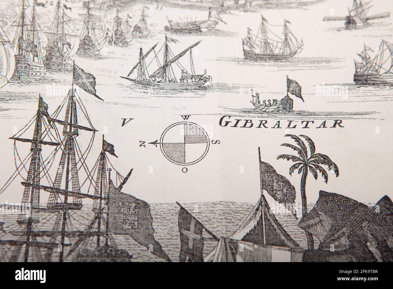 Carte antique de Gibraltar - carte ancienne. Banque D'Images