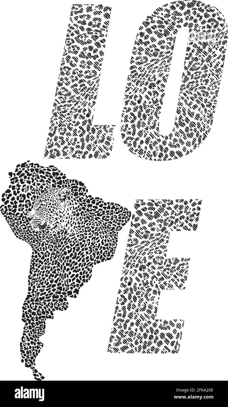 J'adore l'Amérique du Sud de la carte arrière-plan jaguar Illustration de Vecteur