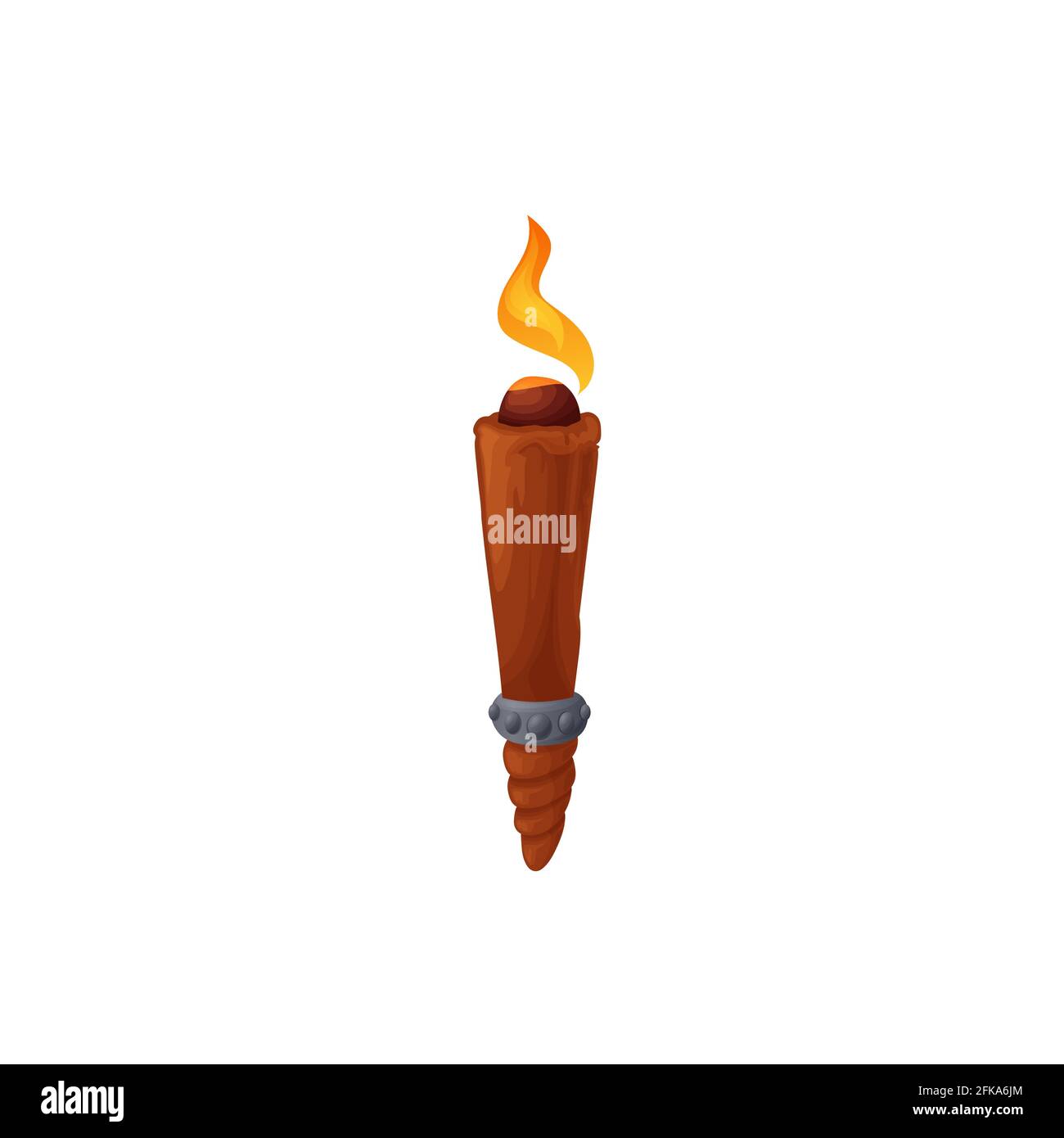 Bâton en bois avec feu isolé icône de torche de feu de feu de feu. Pièce de bois portable Vector étincelant avec feu, rétro-éclairage. Sport objet carrie Illustration de Vecteur