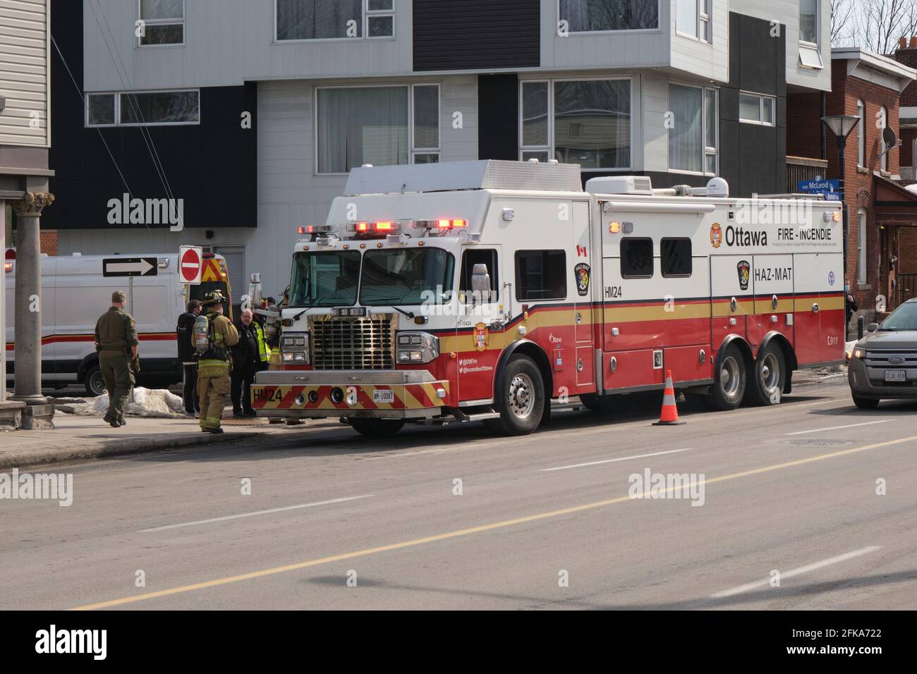 Camion de pompiers de l'unité spéciale Hazmat sur les lieux de l'incident à Ottawa, Canada Banque D'Images