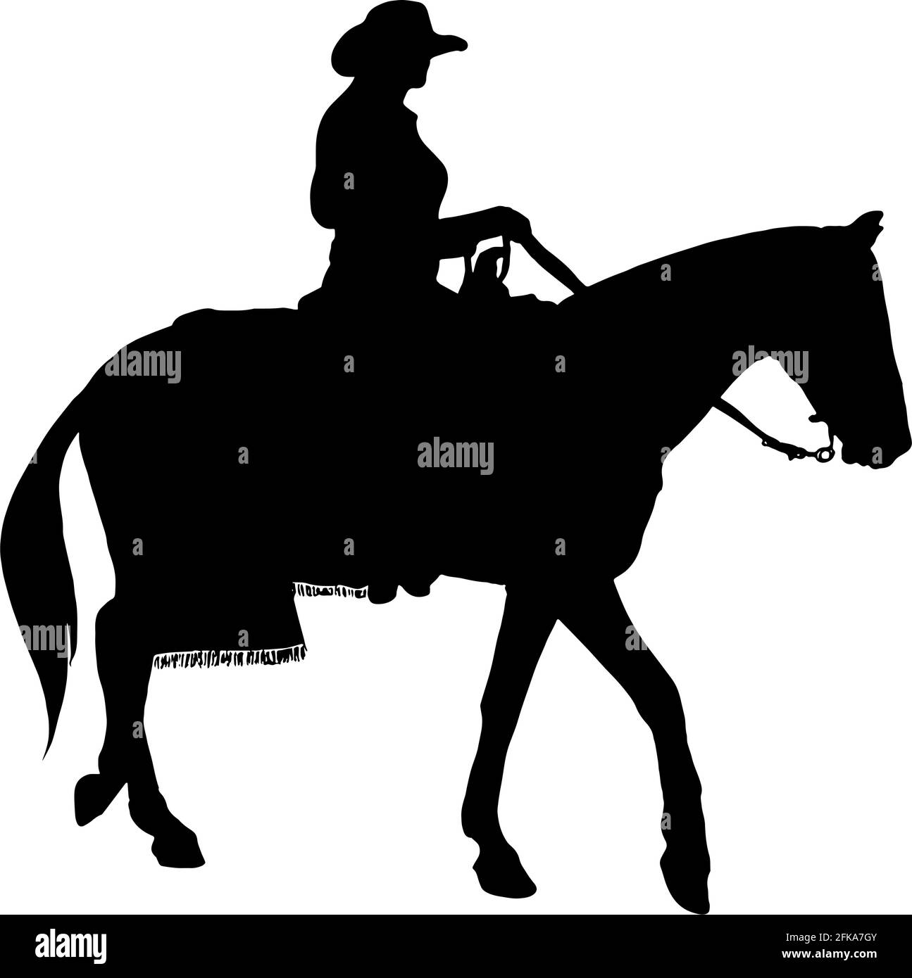 Cowgirl à cheval silhouette noire sur fond blanc Illustration de Vecteur