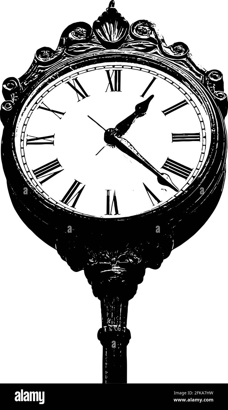 Illustration de l'horloge antique en noir sur fond blanc Illustration de Vecteur