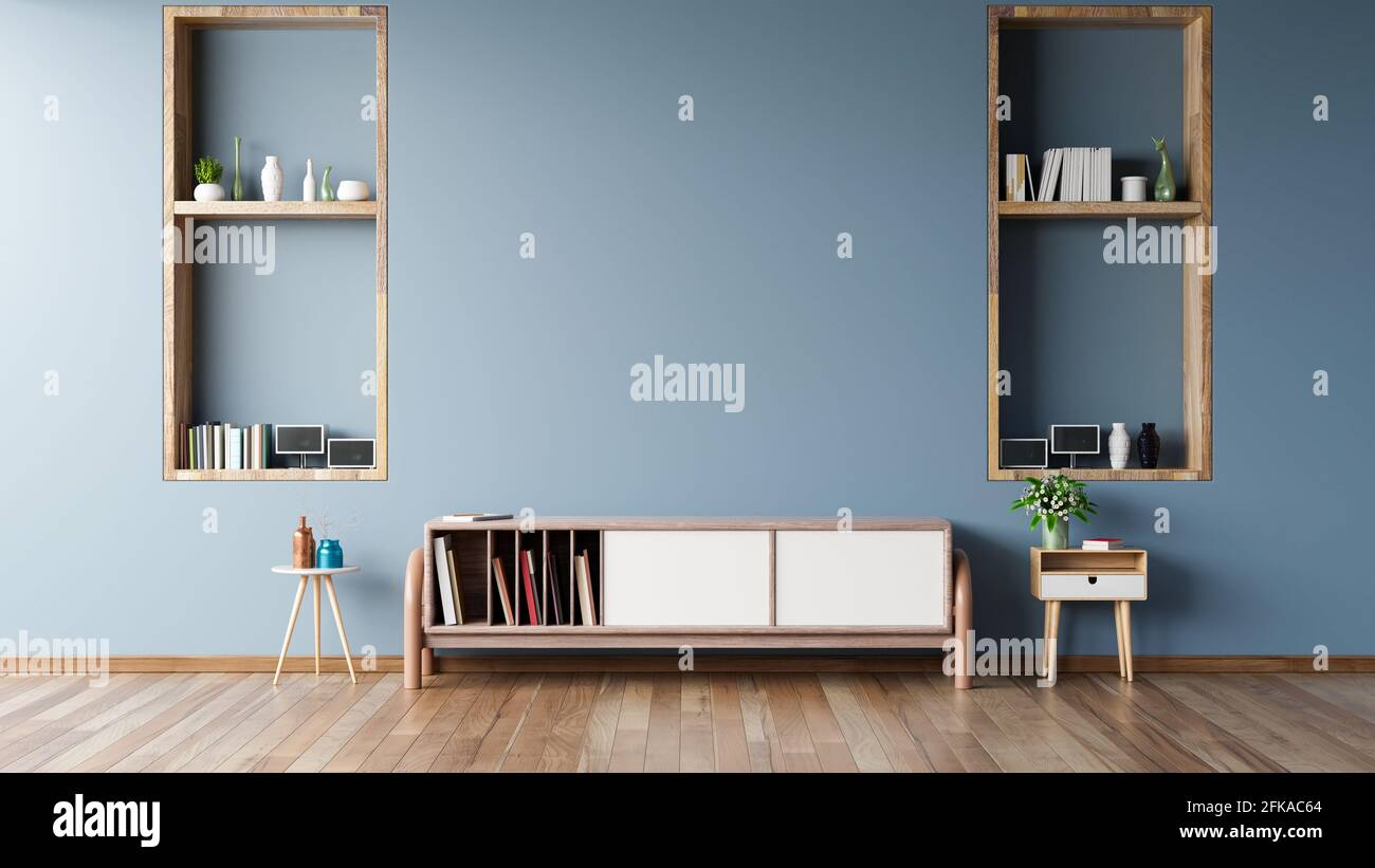 Armoire pour téléviseur dans une pièce vide moderne, conception minimale, rendu 3d Banque D'Images