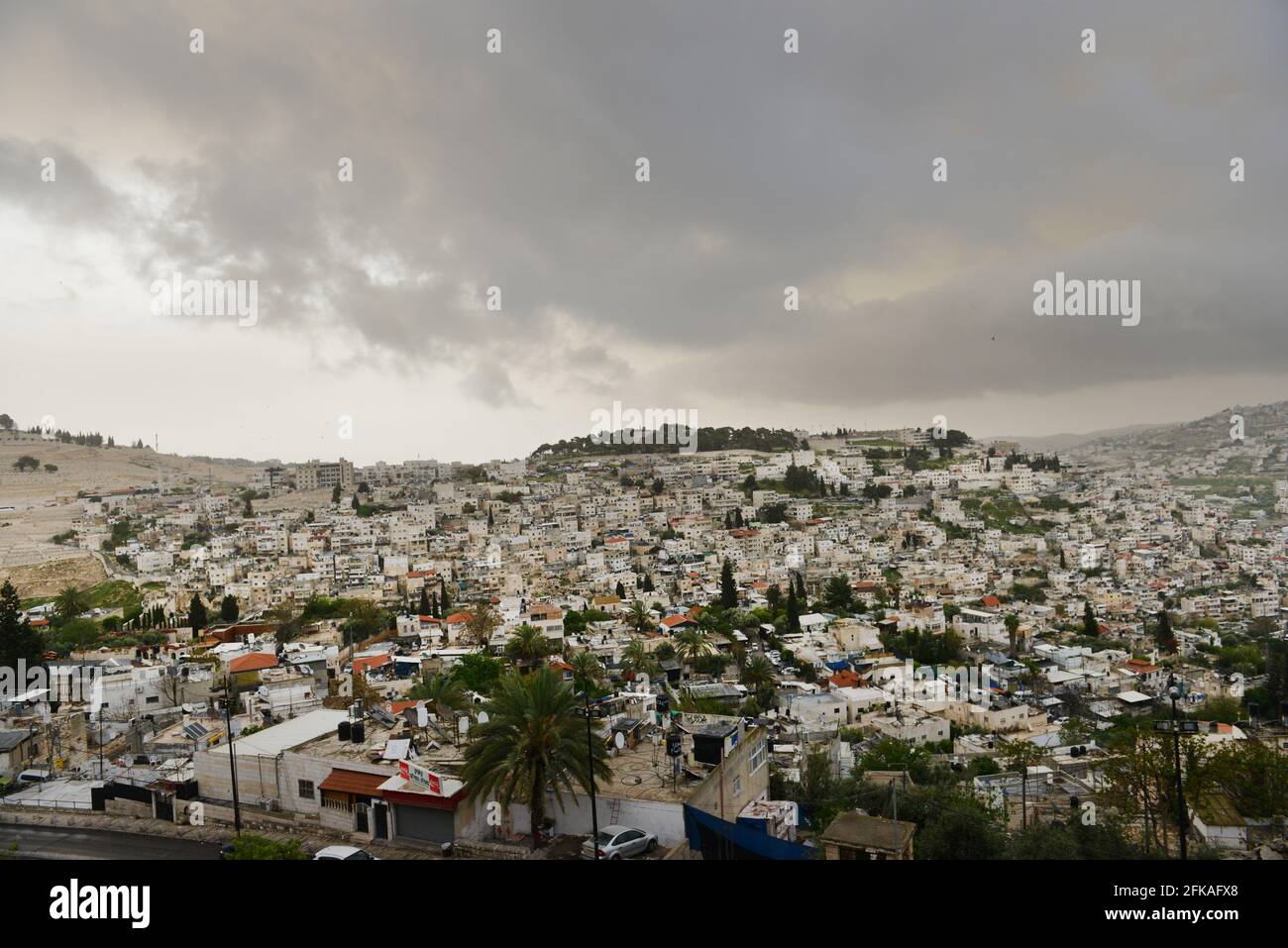 Vue sur les quartiers palestiniens de Jérusalem-est. Banque D'Images