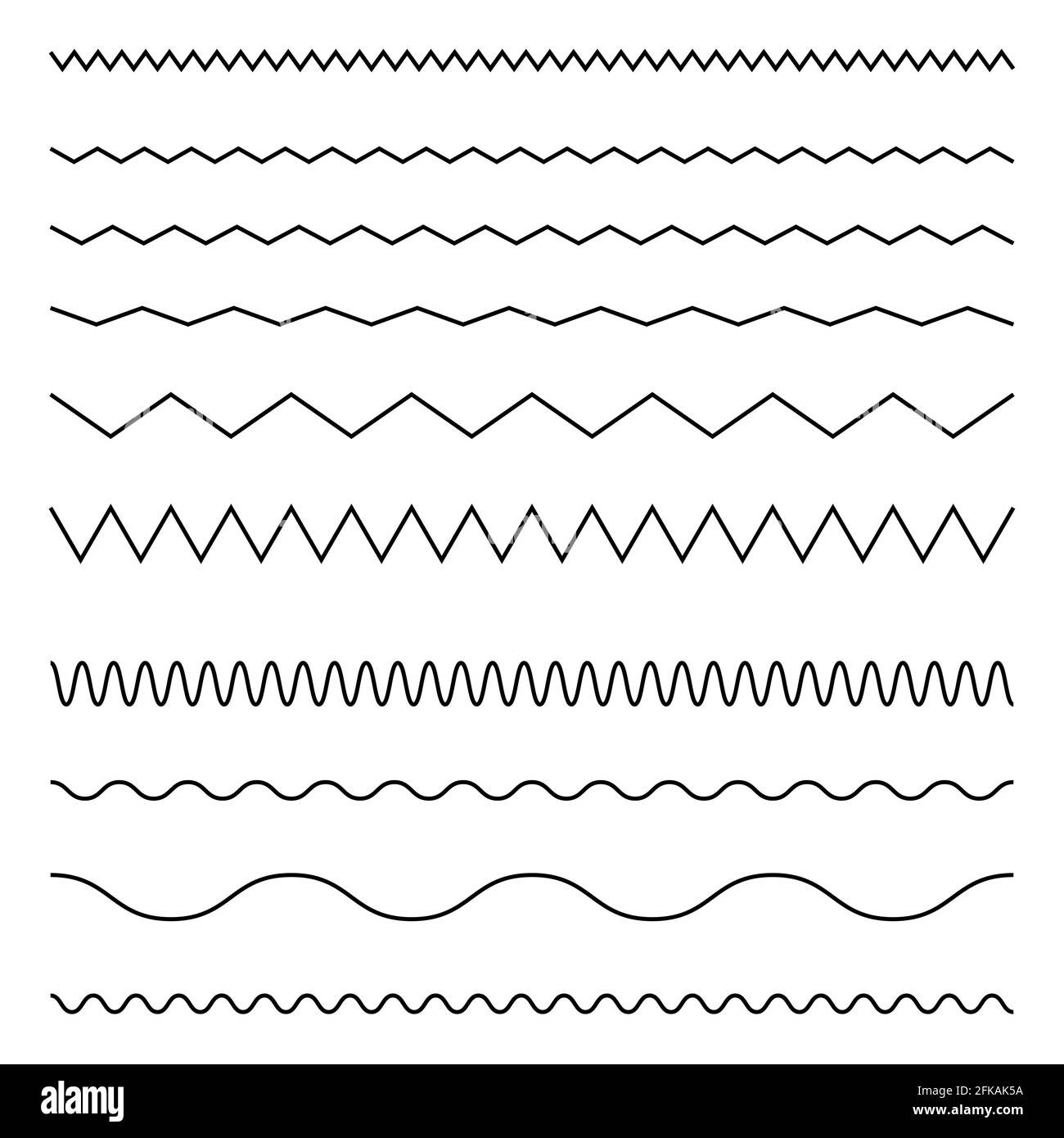 Ligne sans couture et lignes ondulées en zigzag. Éléments de conception graphique. Kit d'élément de bordure pour panneau de contour. Illustration de Vecteur