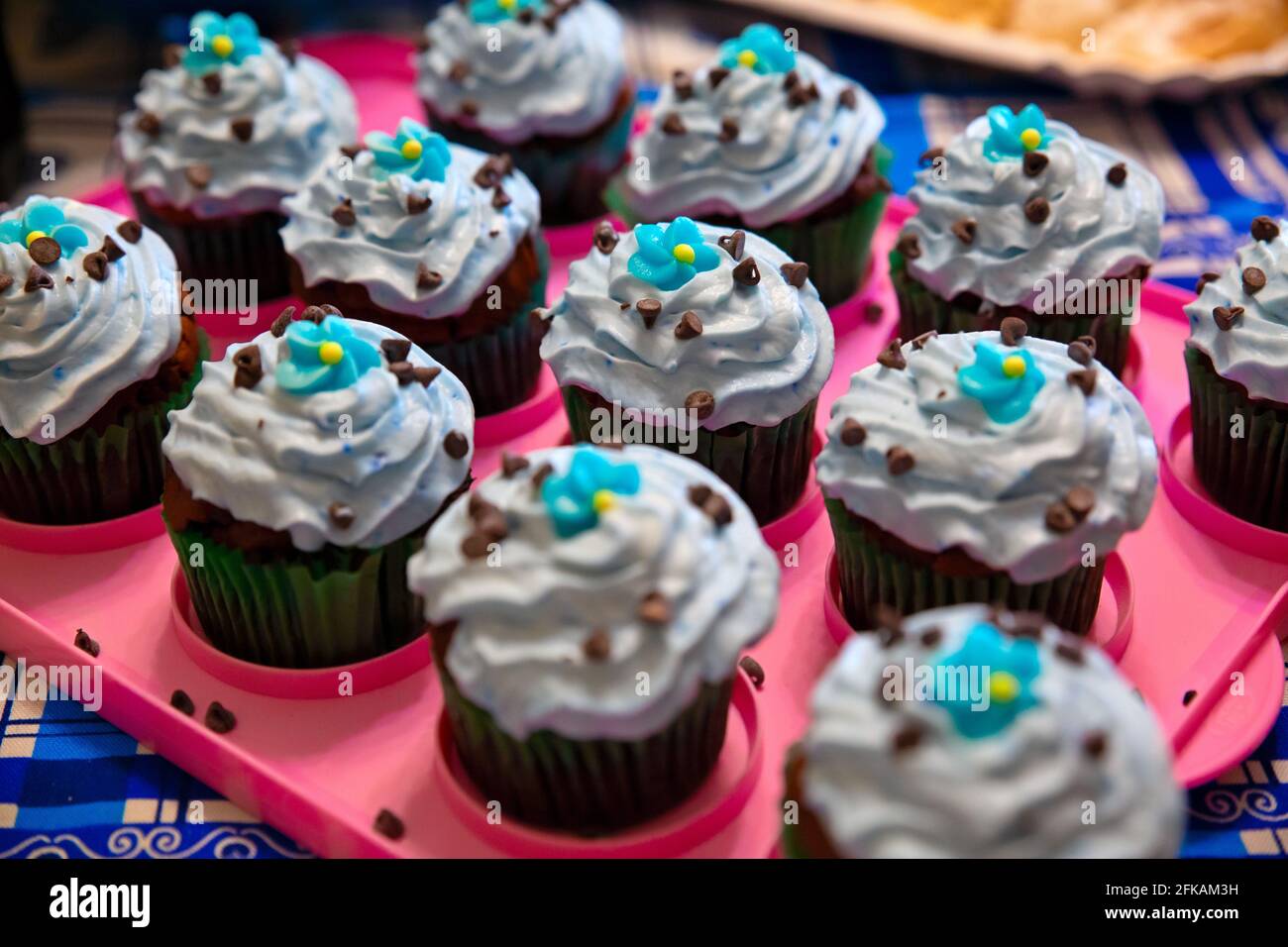 petits gâteaux colorés prêts à manger et servis sur un plateau rose ; pâtisserie maison Banque D'Images