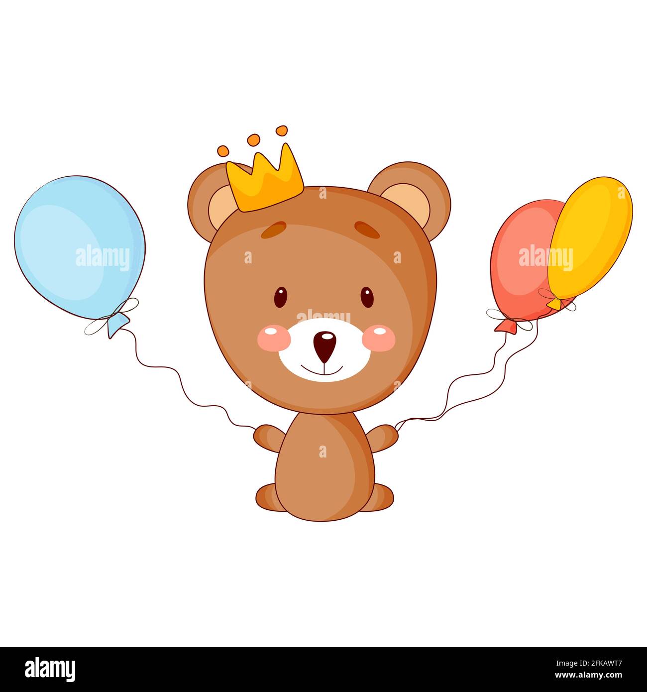 Adorable Bebe Ours Dessin Anime Fille Avec Couronne Et Ballons Illustration Vectorielle Image Vectorielle Stock Alamy