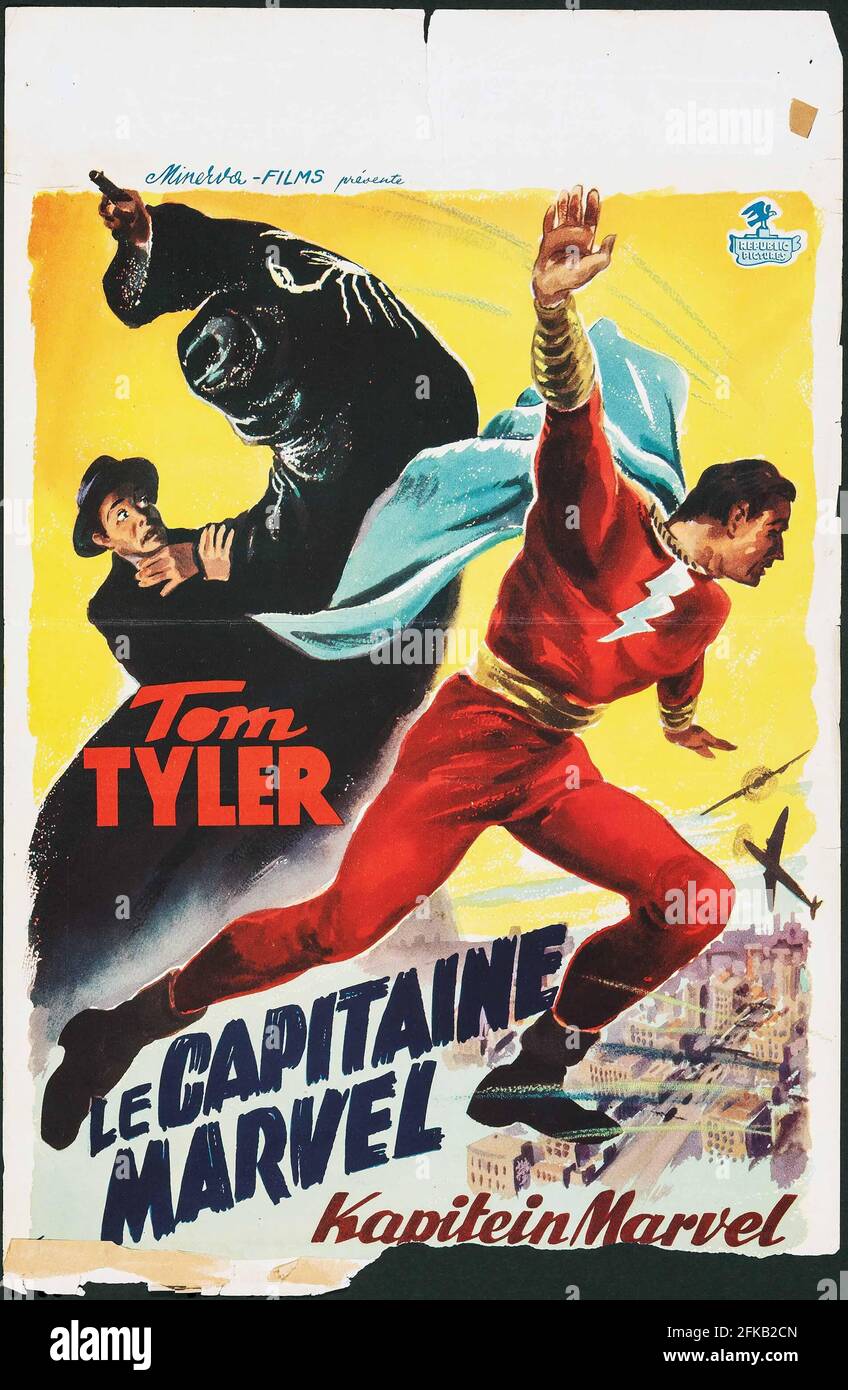 Poster de film : aventures du capitaine Marvel est une série américaine de film noir et blanc de 1941 12 chapitres de Republic Pictures Banque D'Images